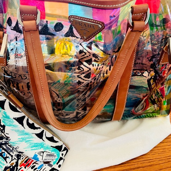 Prada Purse/Tote w/Leather Trim. Comes w/Pouch - Picture 2 of 9